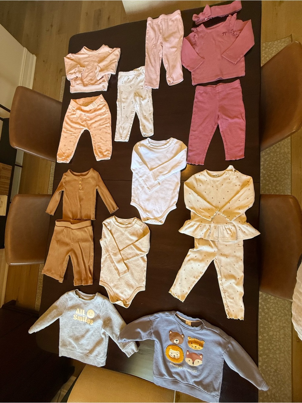 Baby Clothing Lot in Pink, White, Tan, Brown, Blue